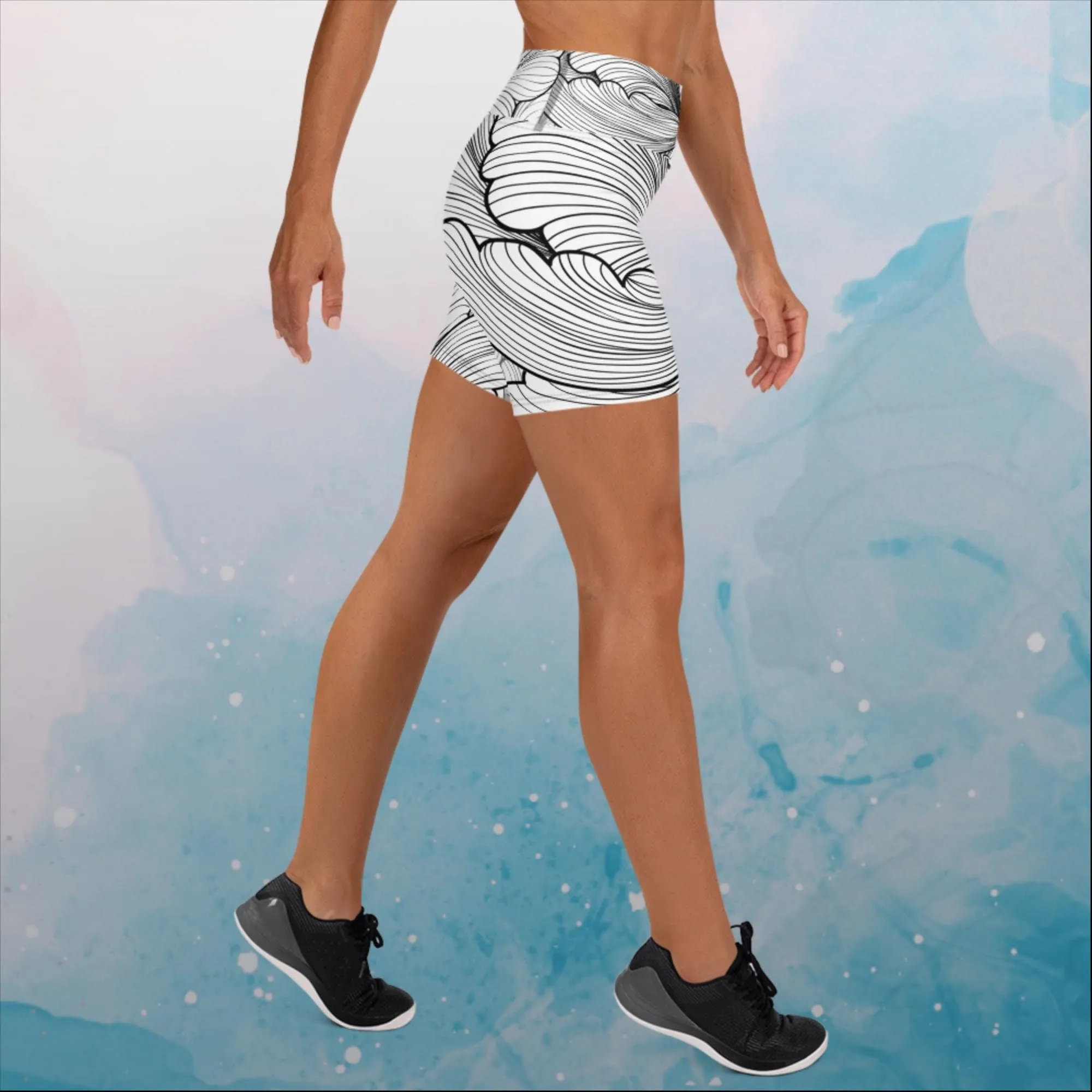Abstract Floral Print Yoga Shorts