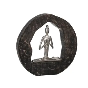 Aluminum Yoga Lady In Circle Log 11", Silver