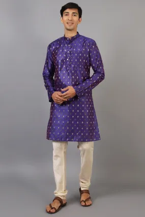 Banarasi Art Silk Cotton Blue Kurta Pajama
