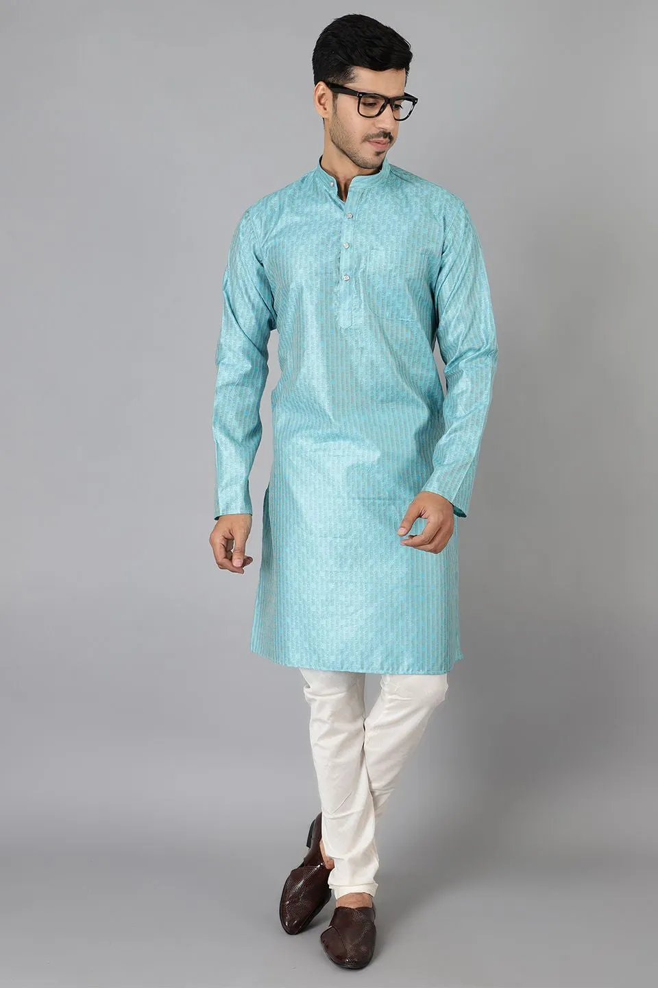 Banarasi Rayon Cotton Blue Kurta Pajama
