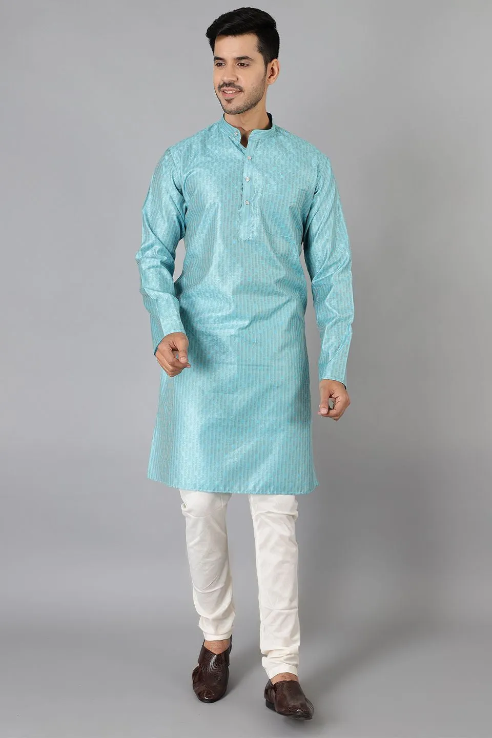 Banarasi Rayon Cotton Blue Kurta Pajama
