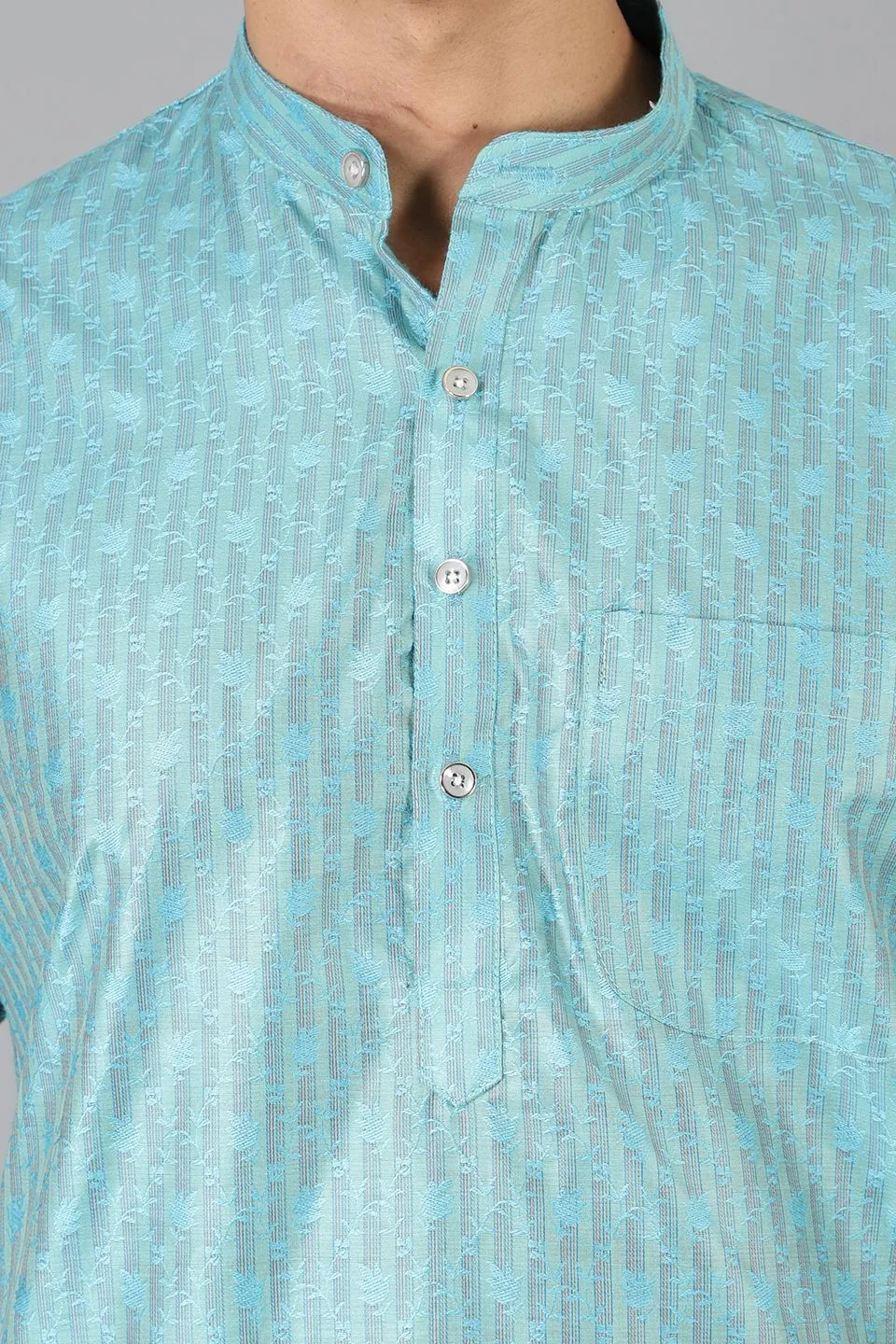 Banarasi Rayon Cotton Blue Kurta Pajama