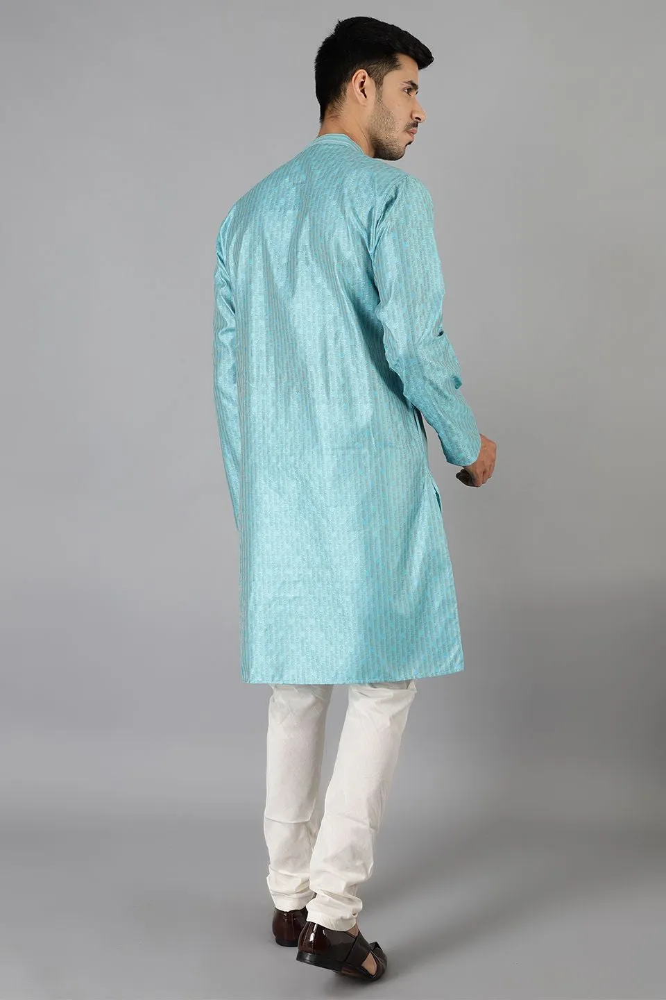Banarasi Rayon Cotton Blue Kurta Pajama