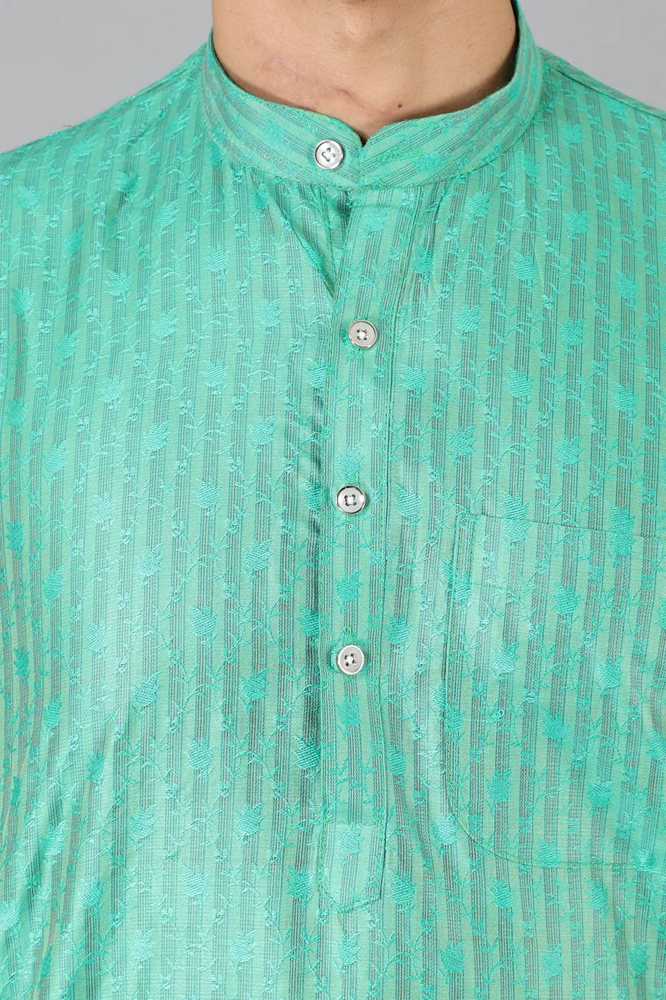 Banarasi Rayon Cotton Green Kurta Pajama