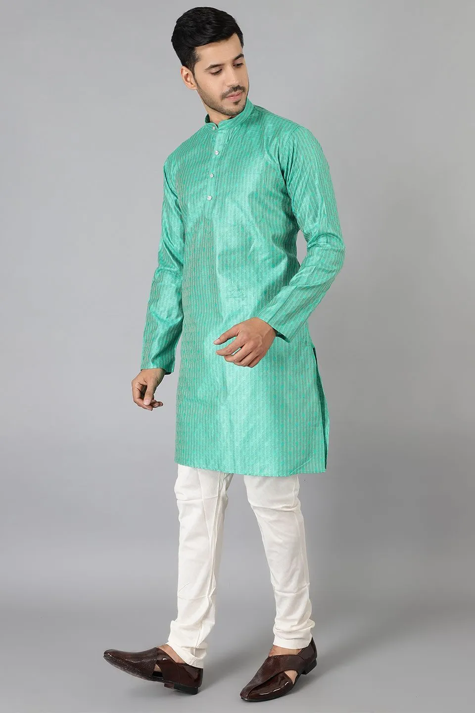 Banarasi Rayon Cotton Green Kurta Pajama