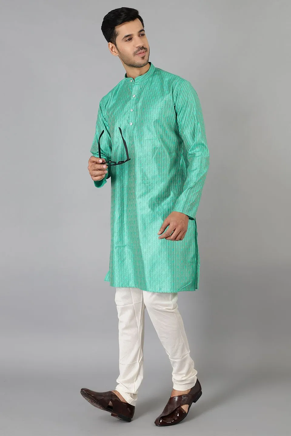 Banarasi Rayon Cotton Green Kurta Pajama