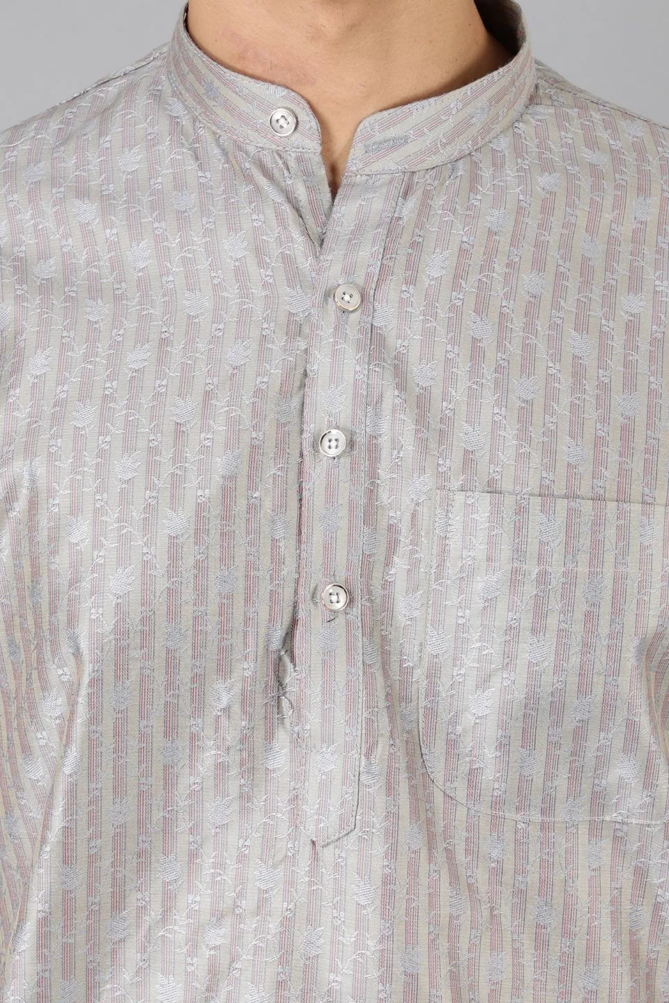 Banarasi Rayon Cotton Grey Kurta Pajama