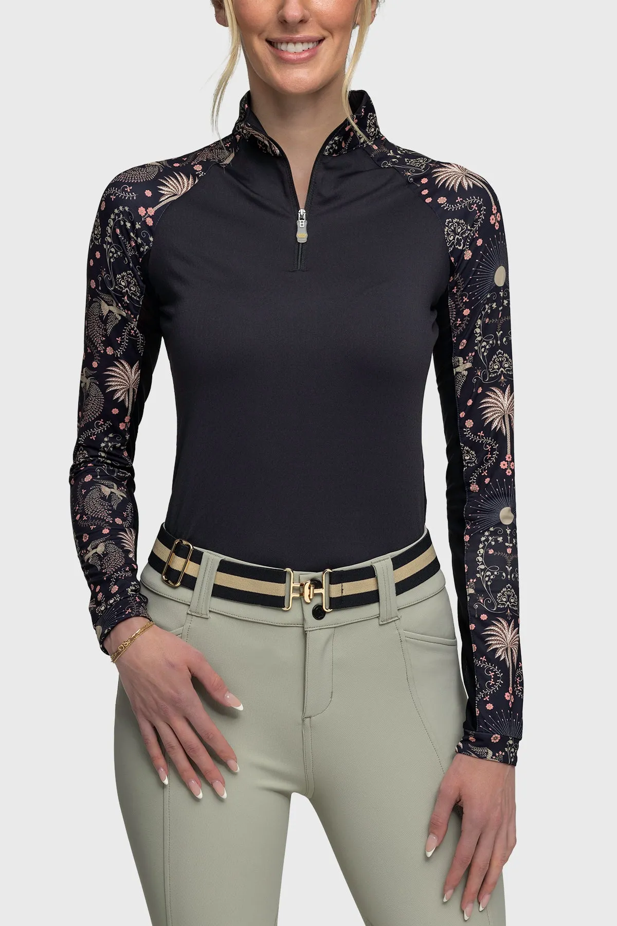 Black Regal Palm Raglan Long Sleeve Sun Shirt