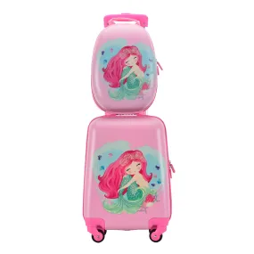 BONTOUR 2 pcs kids' luggage set, backpack   trolley, scratch-resistant (Mermaid)