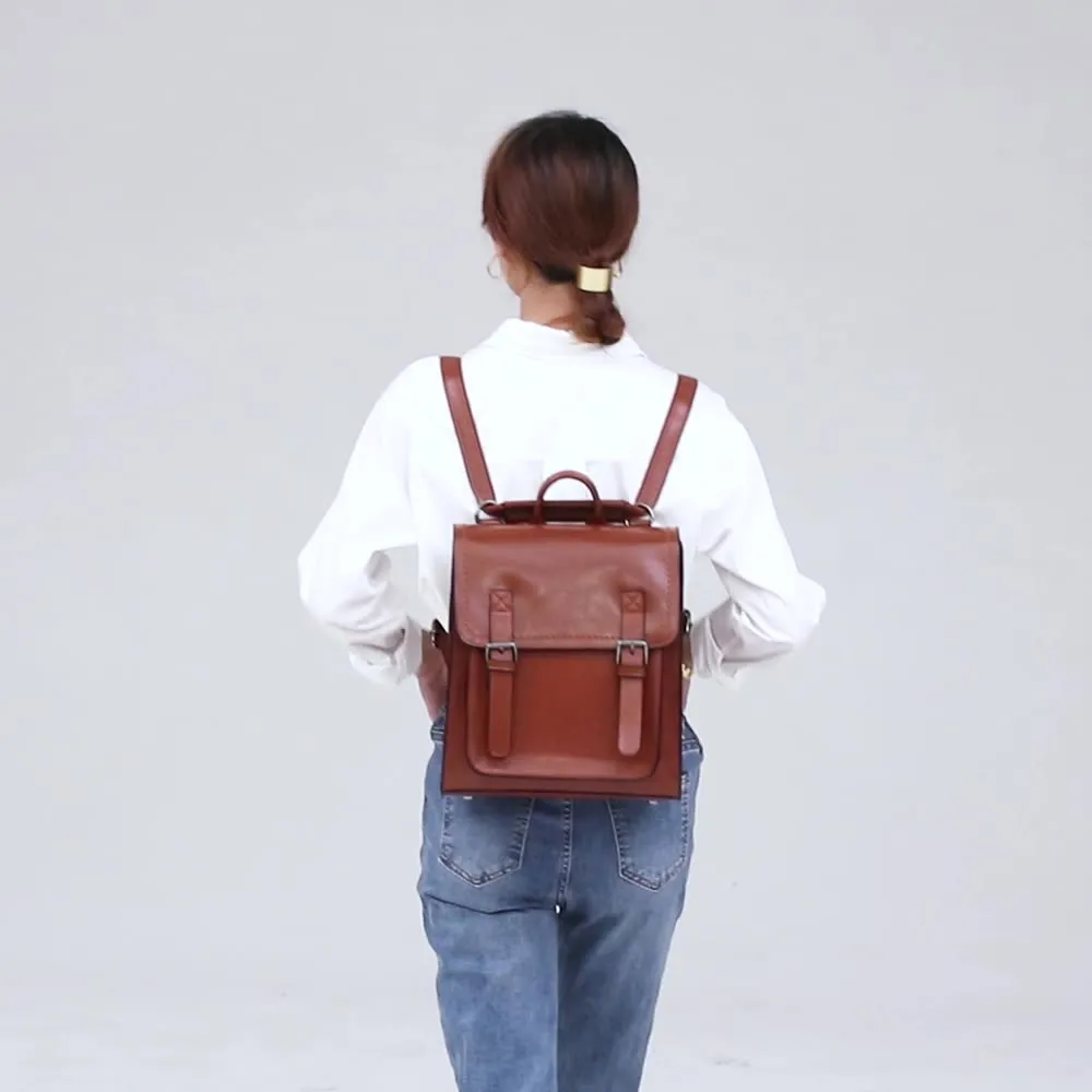 Brown Leather Backpack for Women