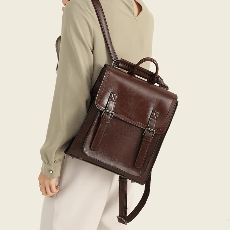 Brown Leather Backpack for Women