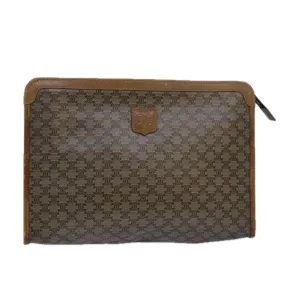 CELINE Macadam Canvas Clutch Bag PVC Leather Beige Auth 81817