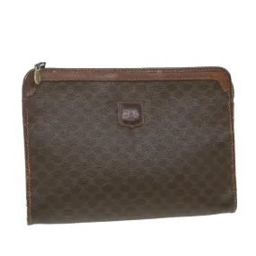 CELINE Macadam Canvas Clutch Bag PVC Leather Brown Auth ti1357