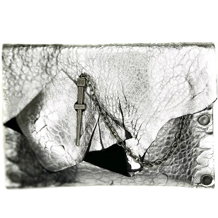 Chrome Abstract Dagger Clutch