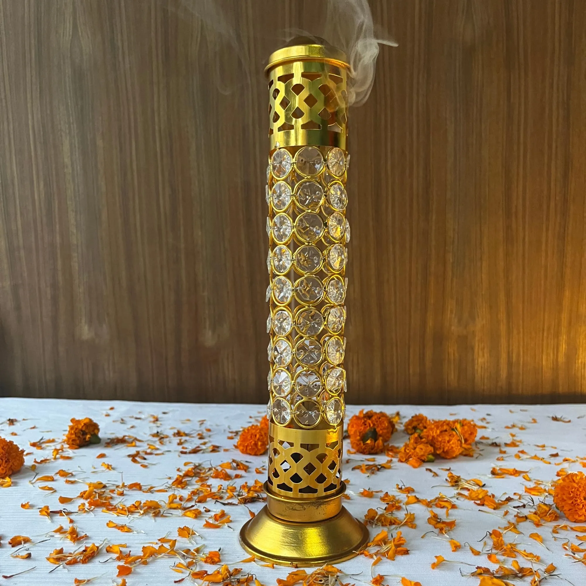 DARPAN KALA Crystal Incense Holder with Ash Catcher, Agarbatti Incense Stick Stand Holder, Loban Burner for Home Temple, Religious Rituals, Dhoop Dani for Puja, Gift for Home Decor and Office.