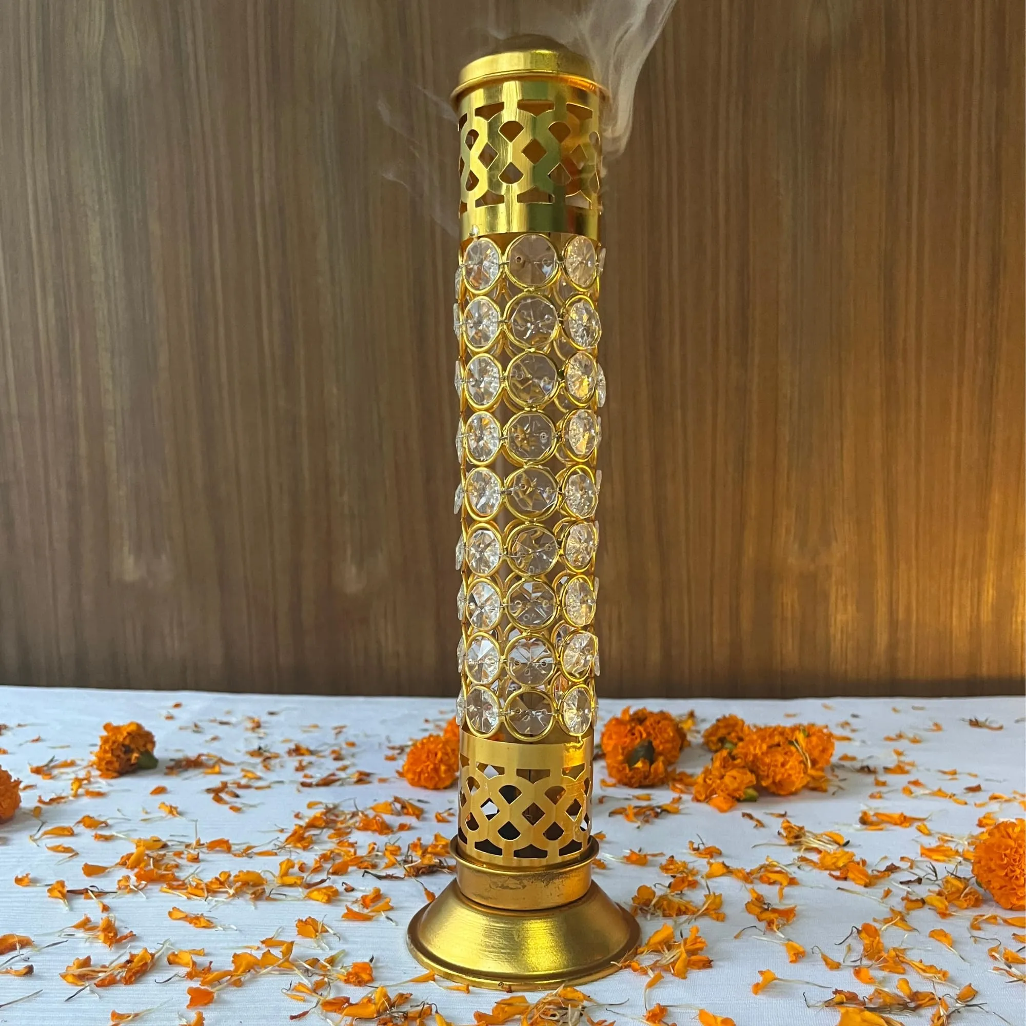 DARPAN KALA Crystal Incense Holder with Ash Catcher, Agarbatti Incense Stick Stand Holder, Loban Burner for Home Temple, Religious Rituals, Dhoop Dani for Puja, Gift for Home Decor and Office.