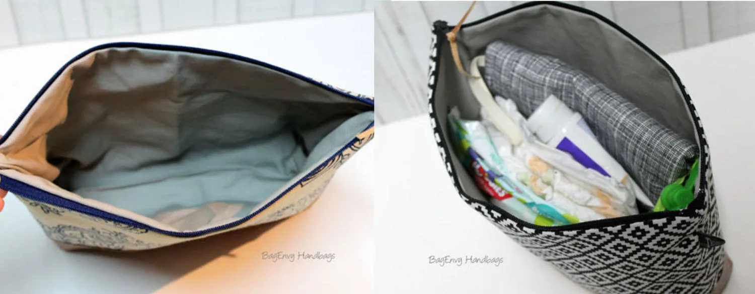 Deer Buck In Grey with Vegan Leather - Large Make Up Bag / Diaper Clutch / Bridesmaid Gift