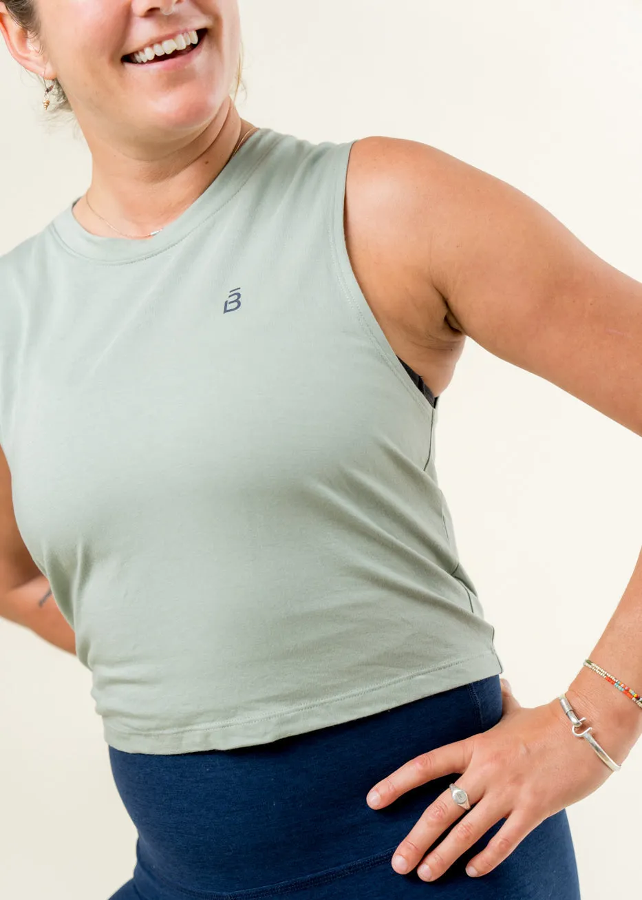 Don't Distress Balance Cropped Tank - Sage Green