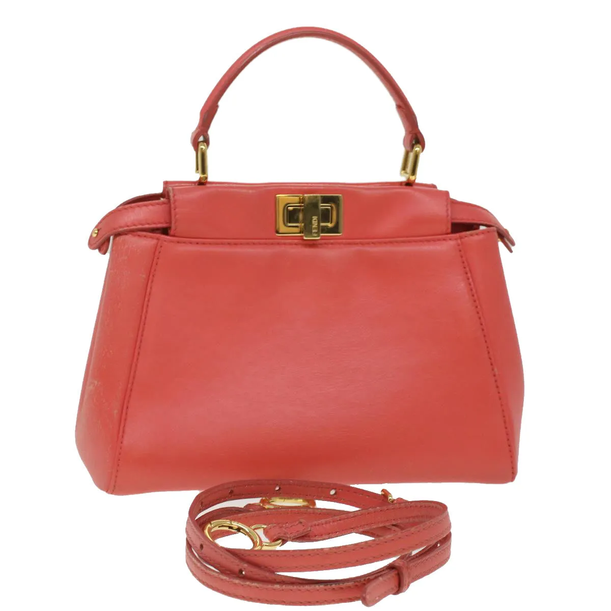 FENDI micro picaboo Hand Bag Leather 2way Orange Auth am3883