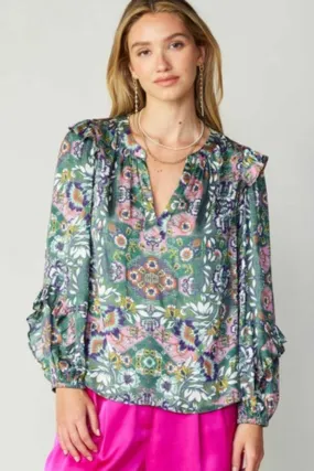 Floral Print Ruffle Blouse