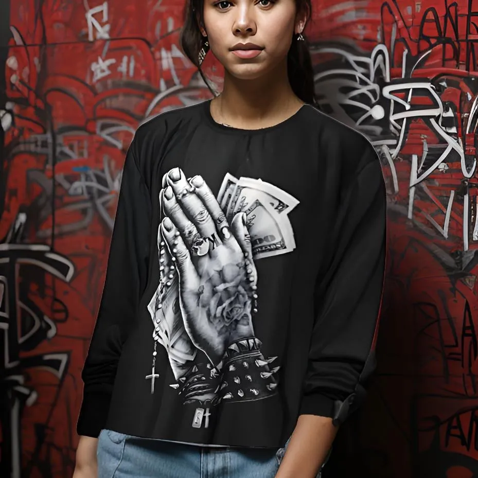 ^GOTHIC PRAYING HANDS^ LONG SLEEVE TEES