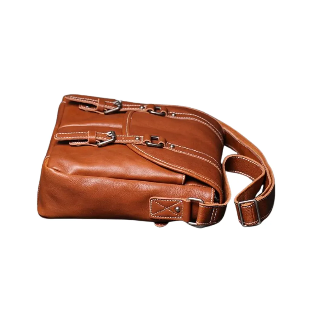 Handmade Vegetable Tanned Leather Cross Body Buckle Messenger Bag