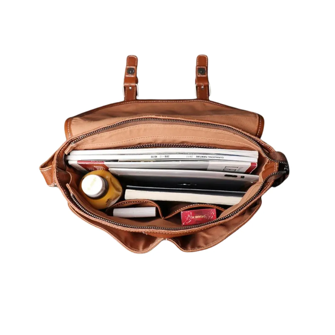 Handmade Vegetable Tanned Leather Cross Body Buckle Messenger Bag