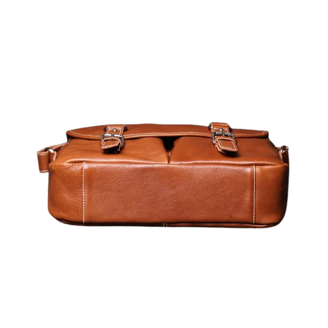 Handmade Vegetable Tanned Leather Cross Body Buckle Messenger Bag
