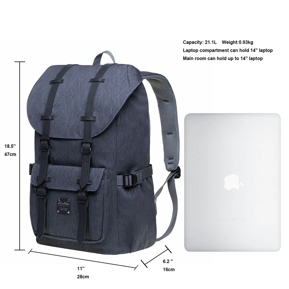 KAUKKO backpack women men daypack with laptop compartment for 14 inch notebook for leisure job university travel hiking, 21L (grey EP5-18)