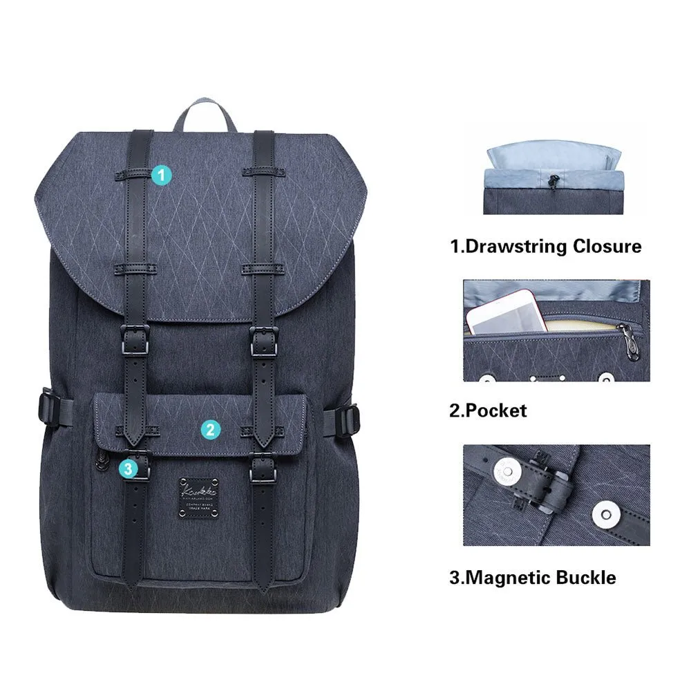 KAUKKO backpack women men daypack with laptop compartment for 14 inch notebook for leisure job university travel hiking, 21L (grey EP5-18)