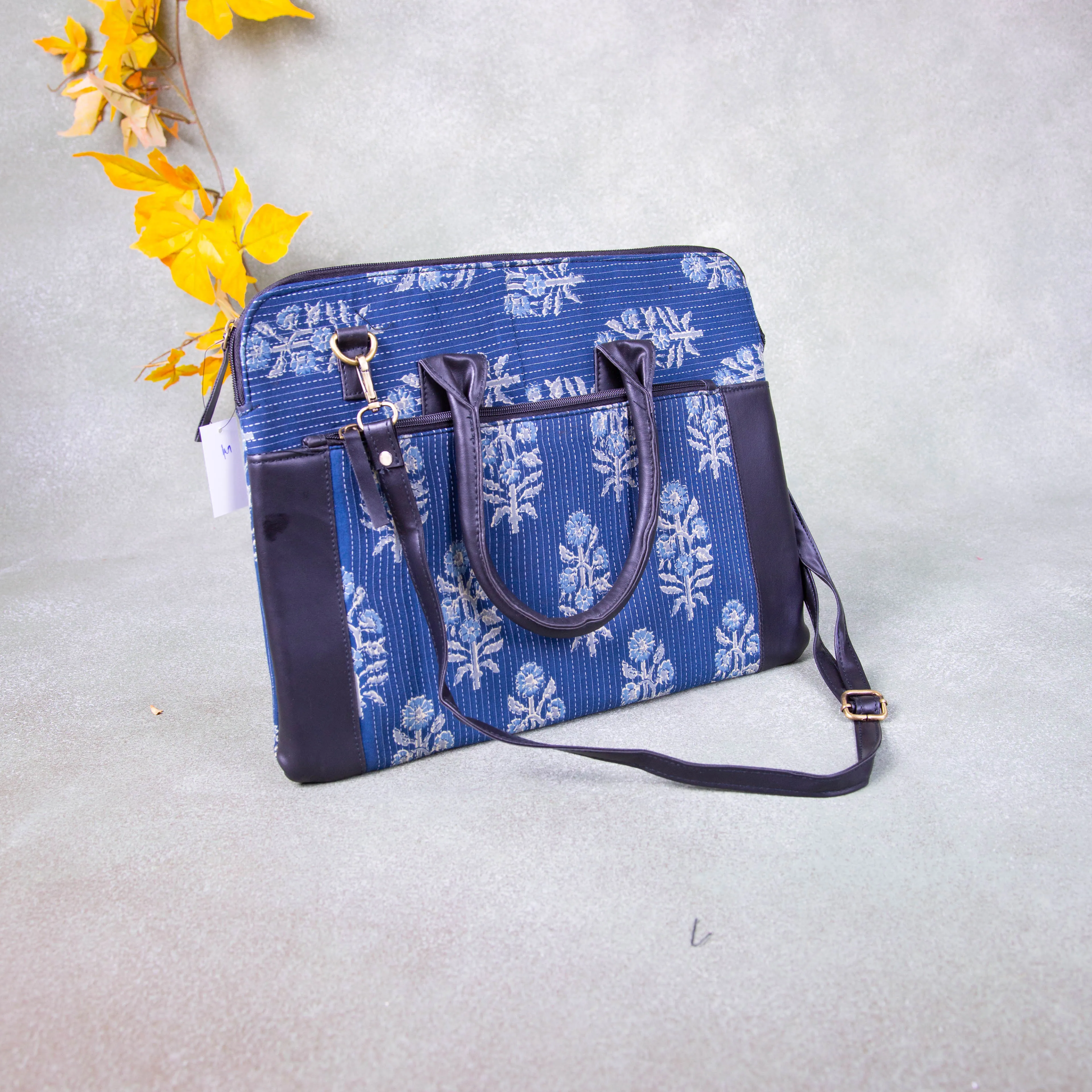 Laptop Sleeve Blue Colour with Flower Design.
