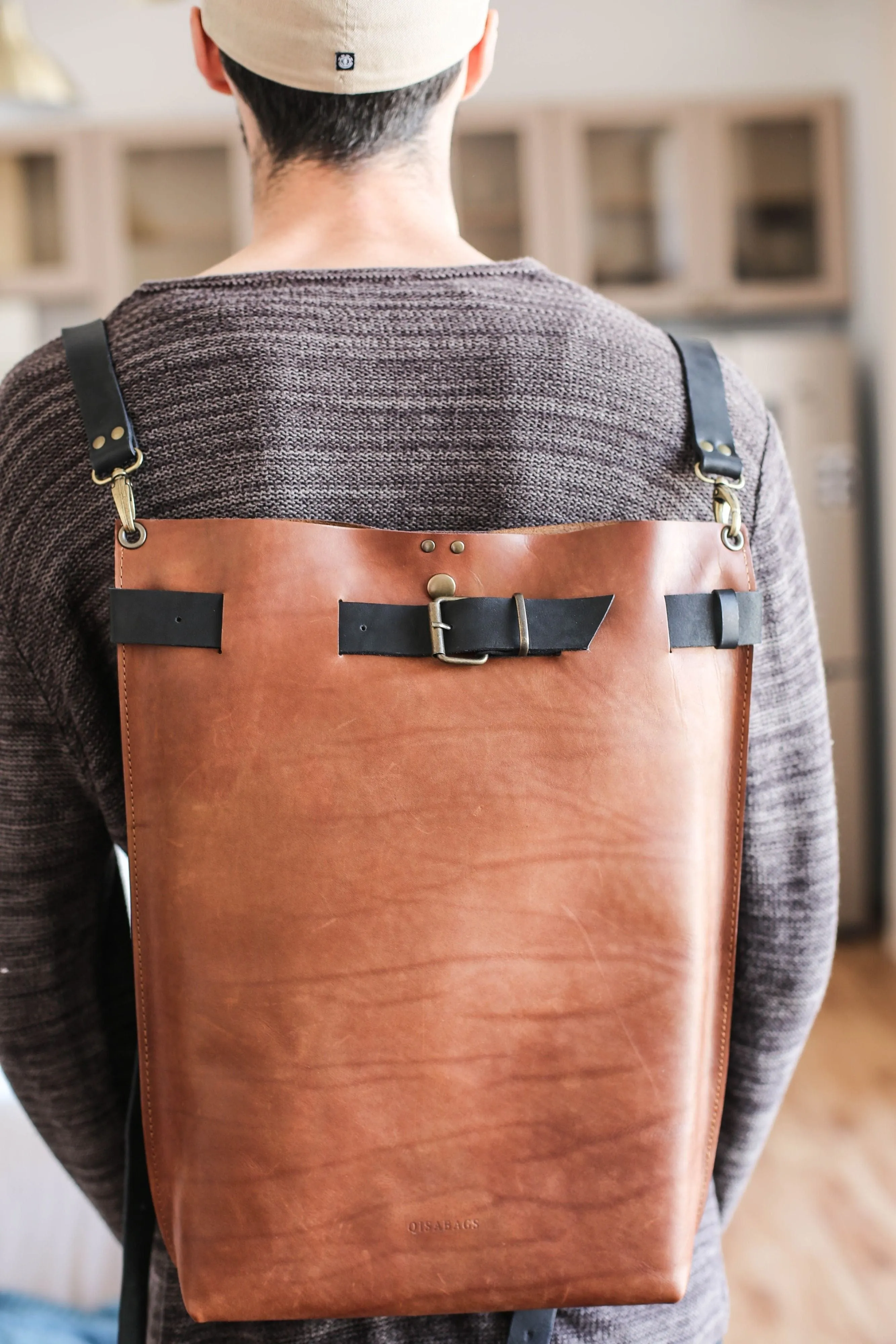 Men's Brown w/Black Leather Backpack