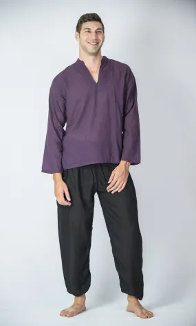 Mens V Neck Band Collar Yoga Shirt in Dark Purple