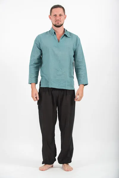 Mens V Neck Collar Yoga Shirt in Aqua