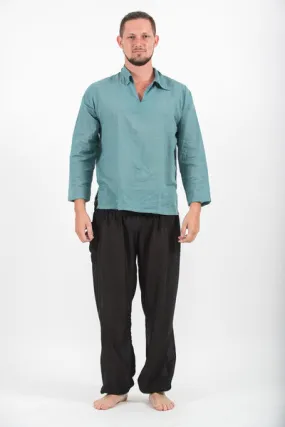 Mens V Neck Collar Yoga Shirt in Aqua