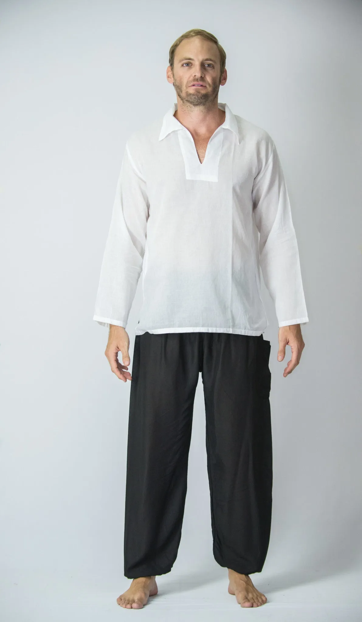 Mens V Neck Collar Yoga Shirt in White