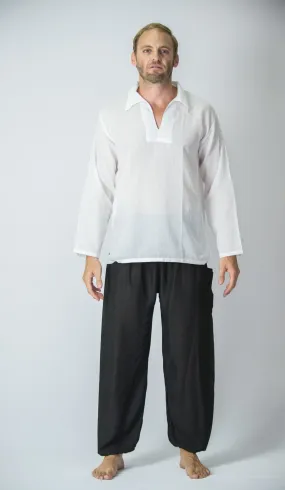 Mens V Neck Collar Yoga Shirt in White