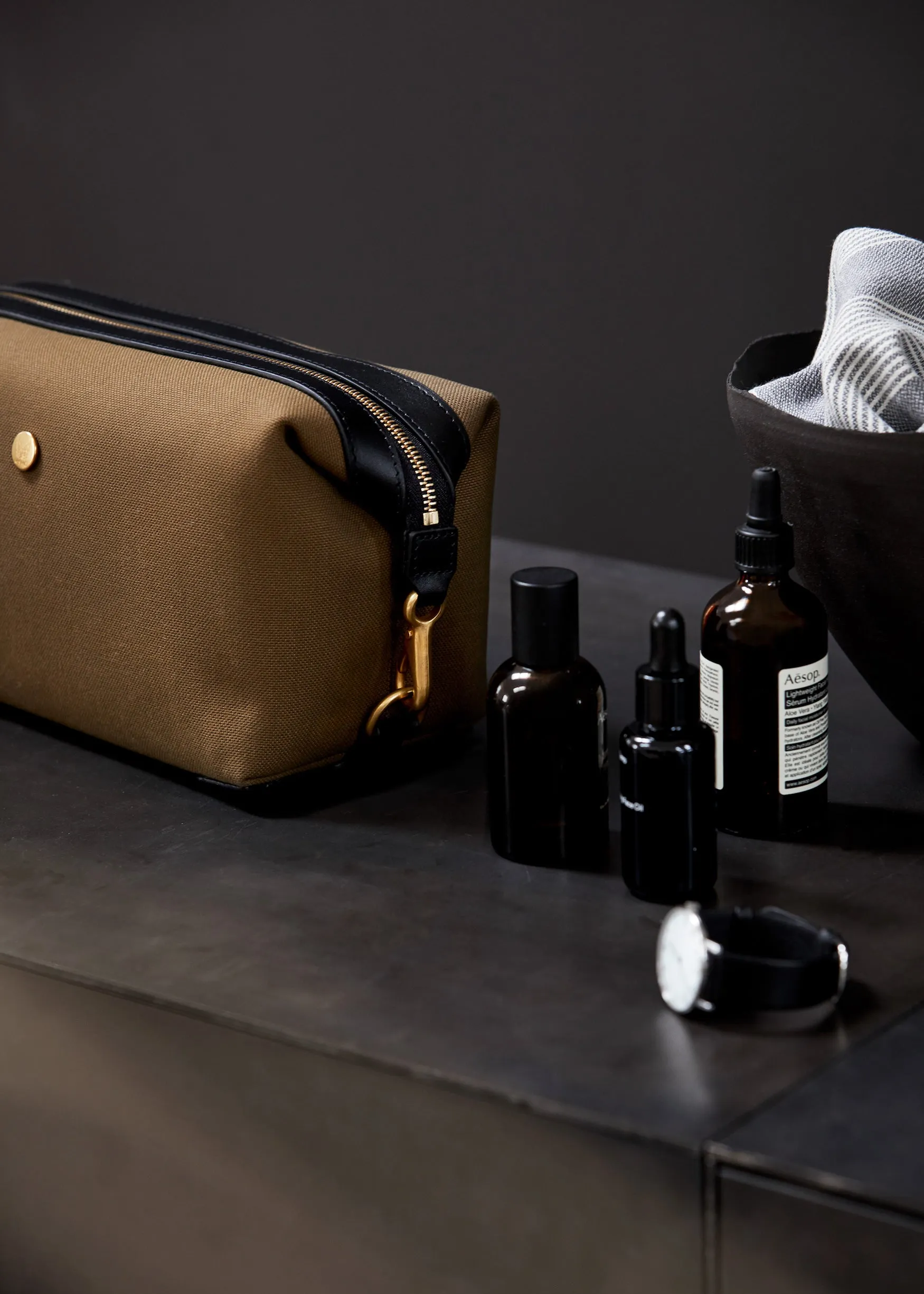 M/S Washbag – Army/Cuoio