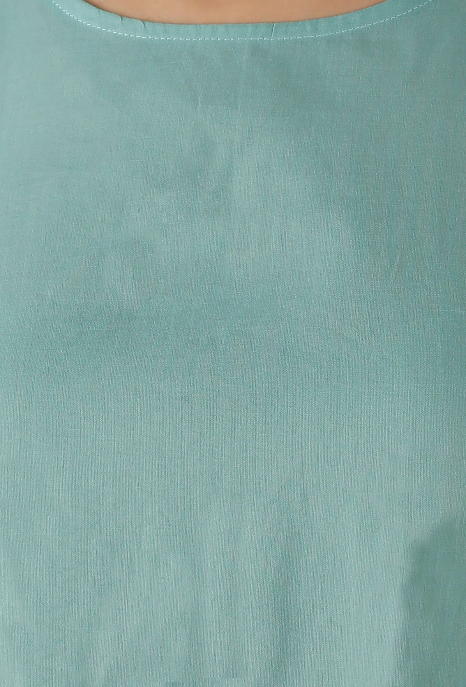 Mulmul Cotton Solid Turquoise Blue Top