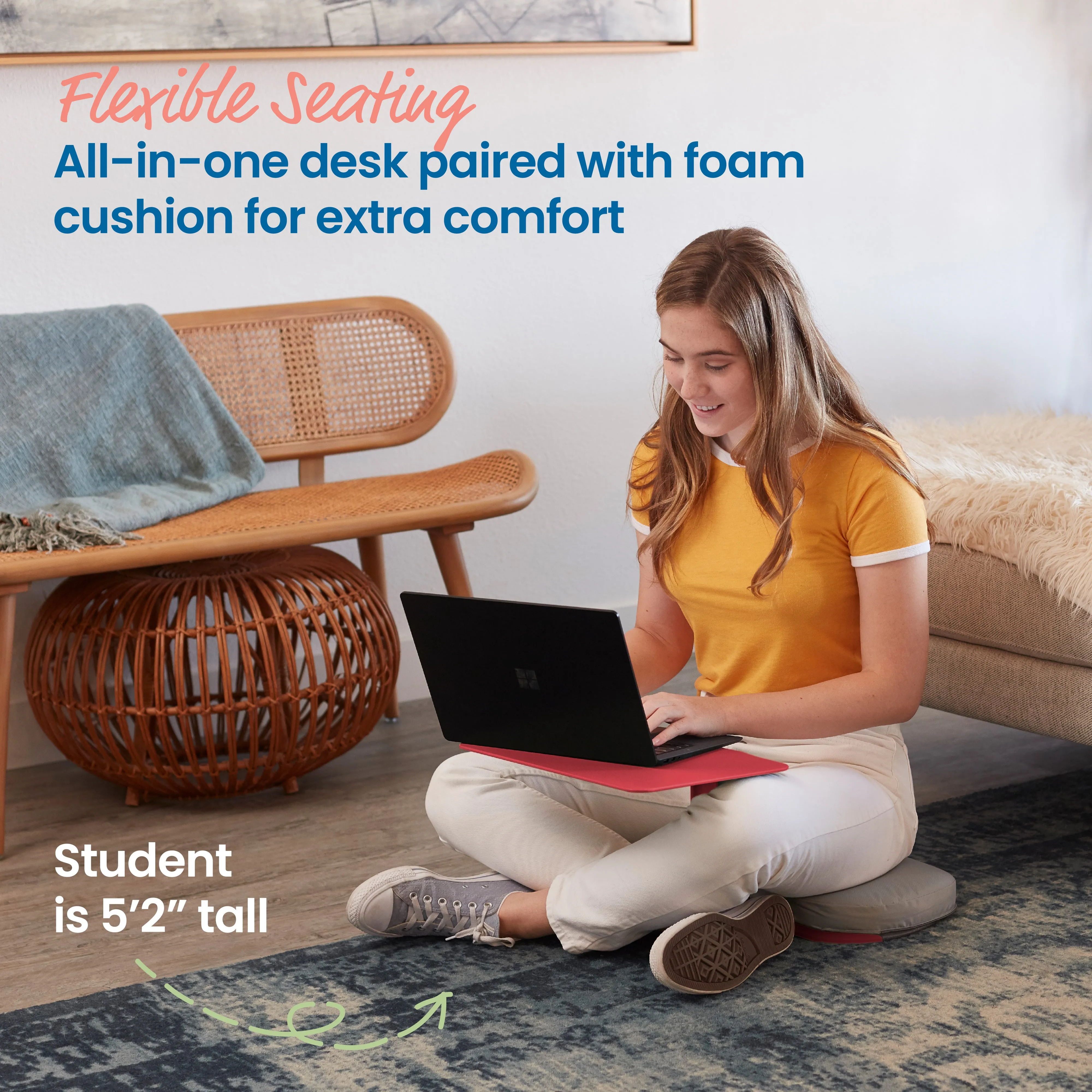 The Surf Portable Lap Desk and Surf Cushion, Flexible Seating Floor Desk with Foam Pad, 1-Pack