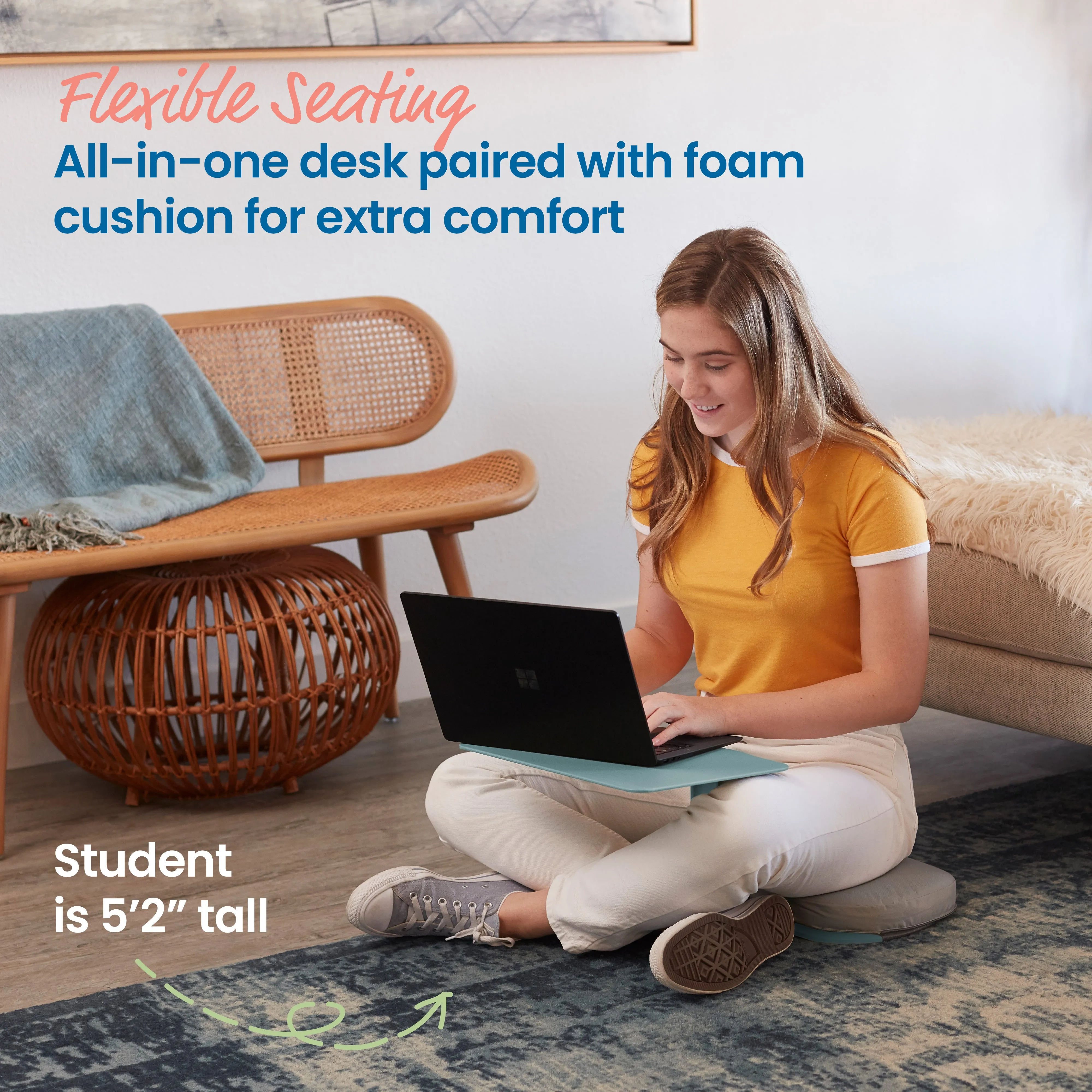 The Surf Portable Lap Desk and Surf Cushion, Flexible Seating Floor Desk with Foam Pad, 1-Pack