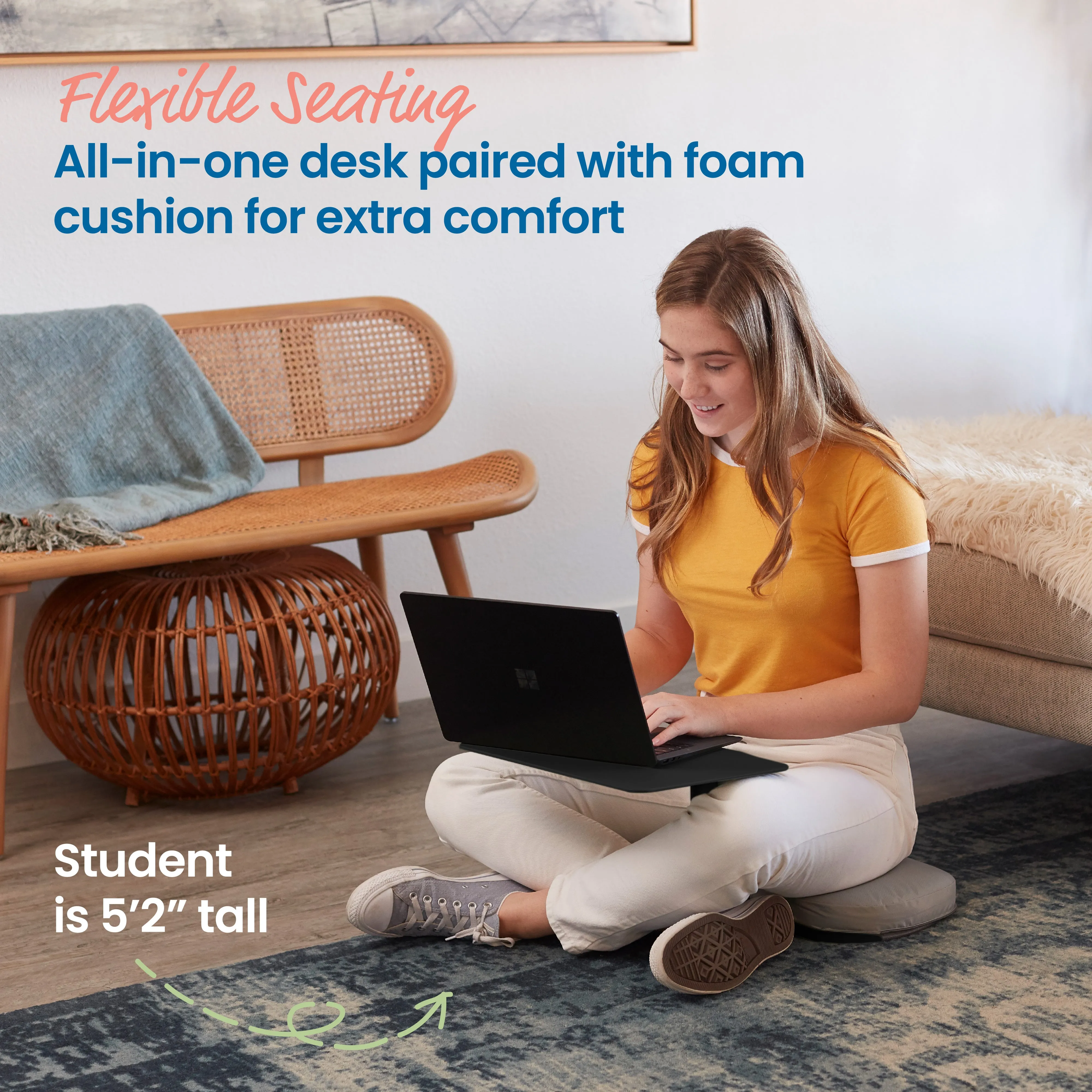 The Surf Portable Lap Desk and Surf Cushion, Flexible Seating Floor Desk with Foam Pad, 1-Pack