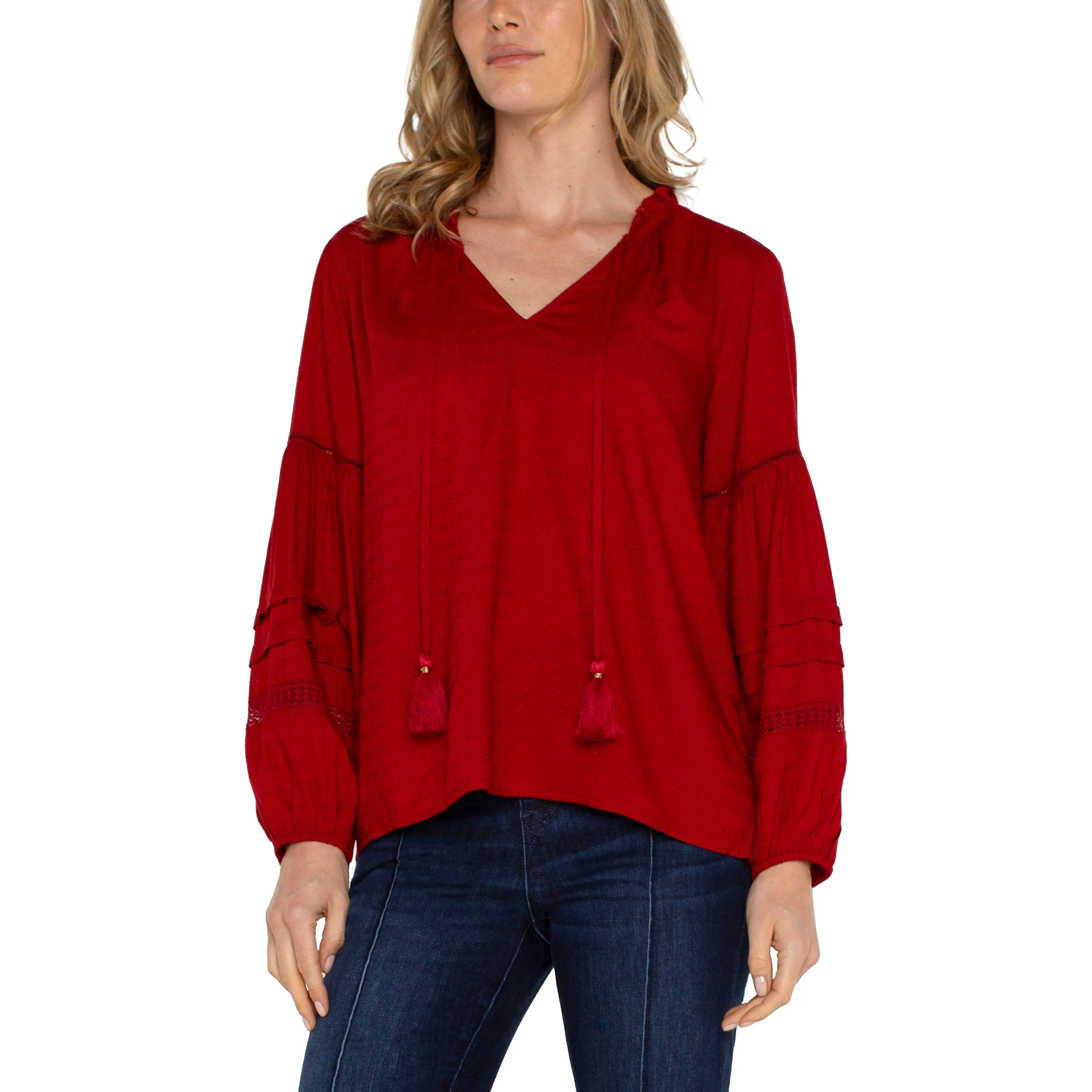 Tie Front Popover Shirred Blouse