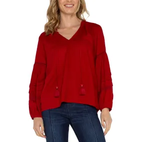 Tie Front Popover Shirred Blouse
