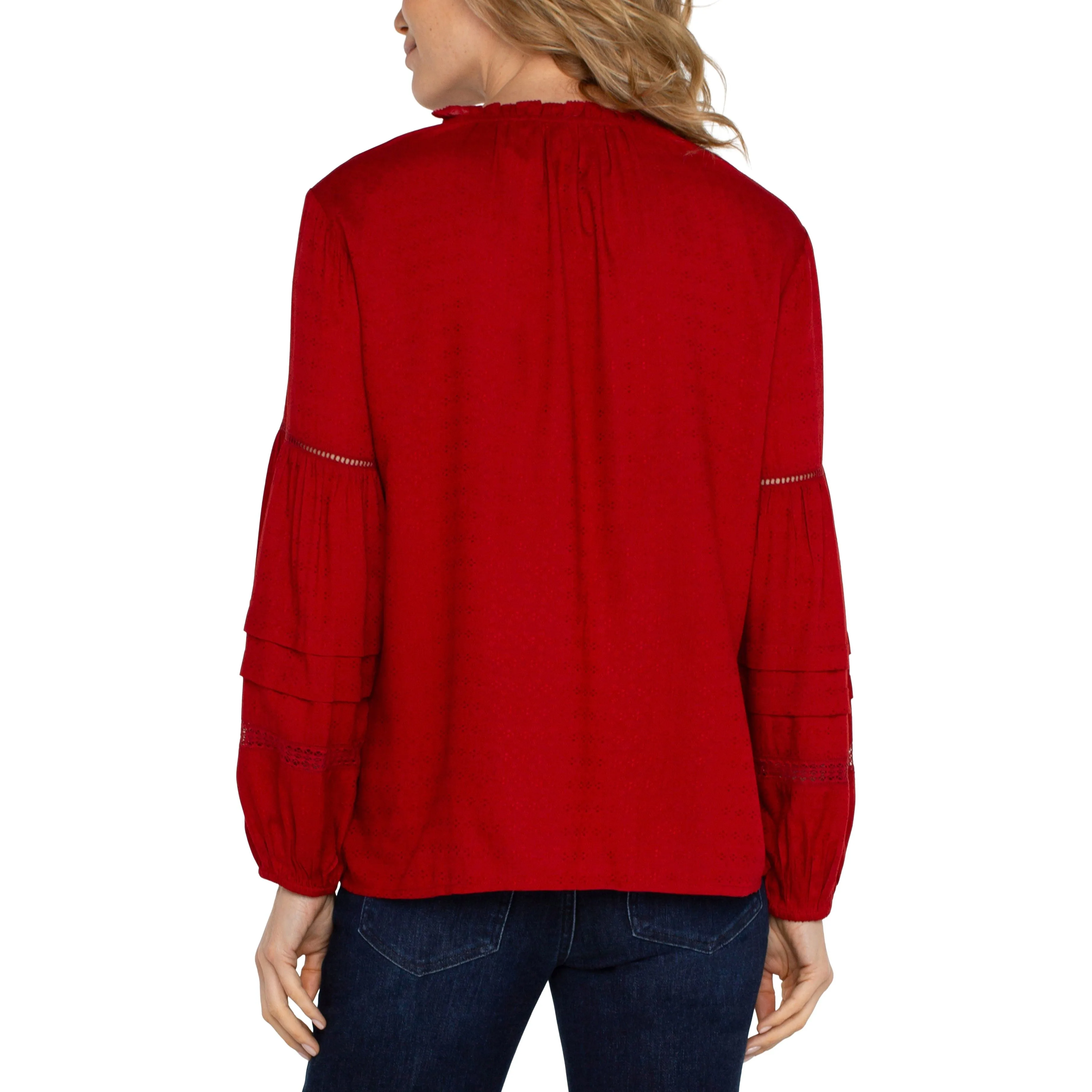 Tie Front Popover Shirred Blouse