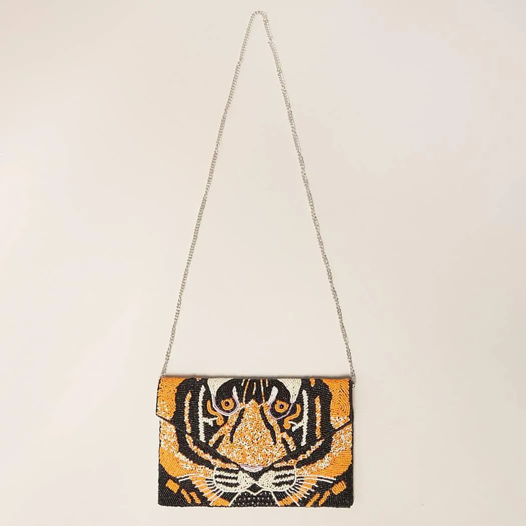 Tiger Seed Beaded Clutch Bag