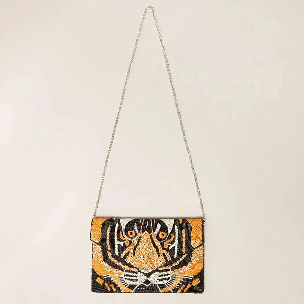 Tiger Seed Beaded Clutch Bag