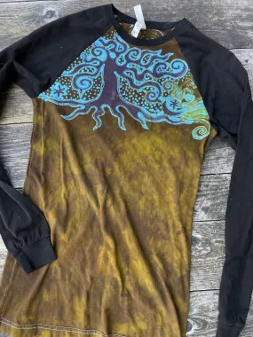 Turquoise Tree Black Raglan Long Sleeve Batik Top by Batikwalla