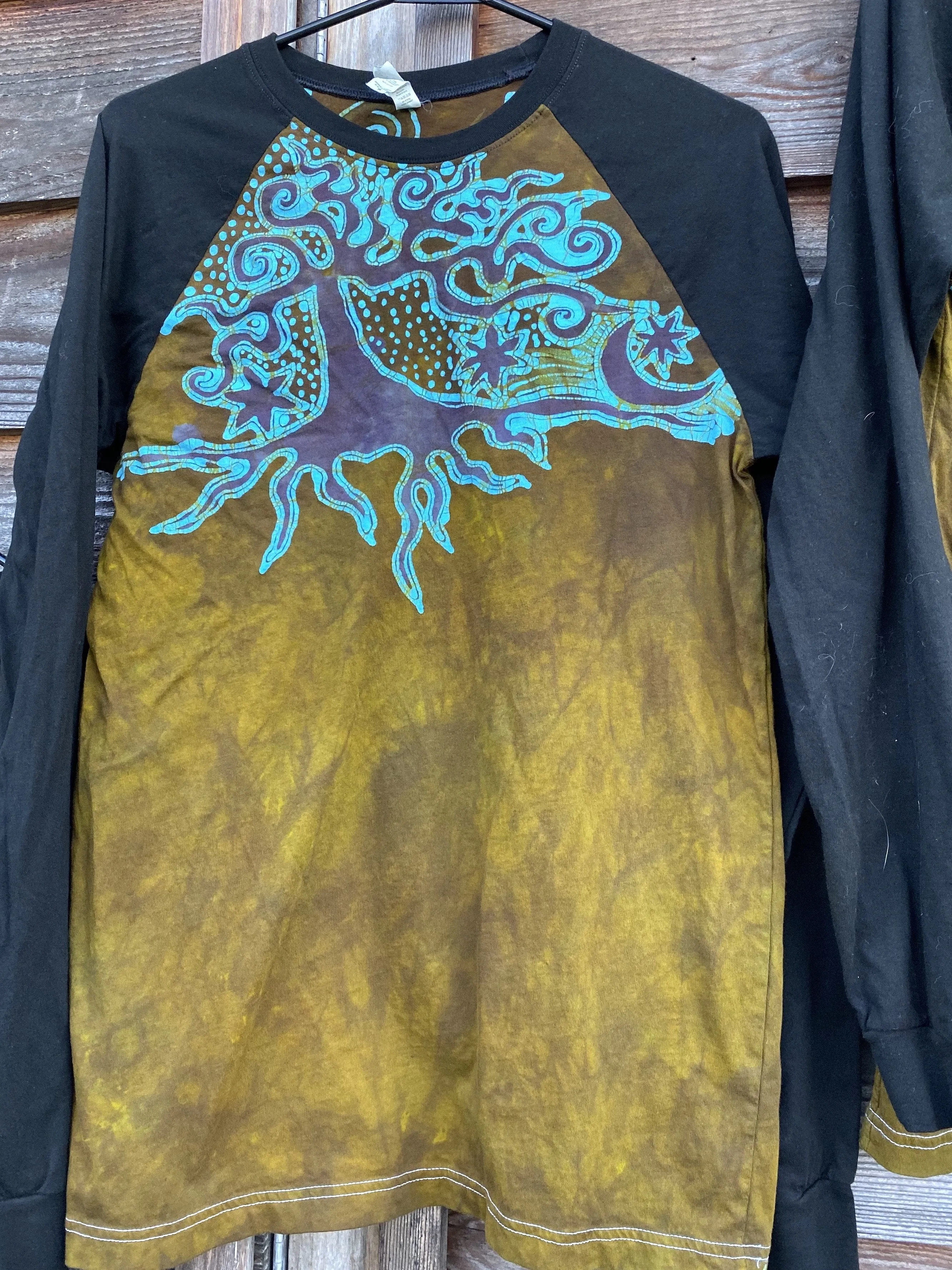 Turquoise Tree Black Raglan Long Sleeve Batik Top by Batikwalla