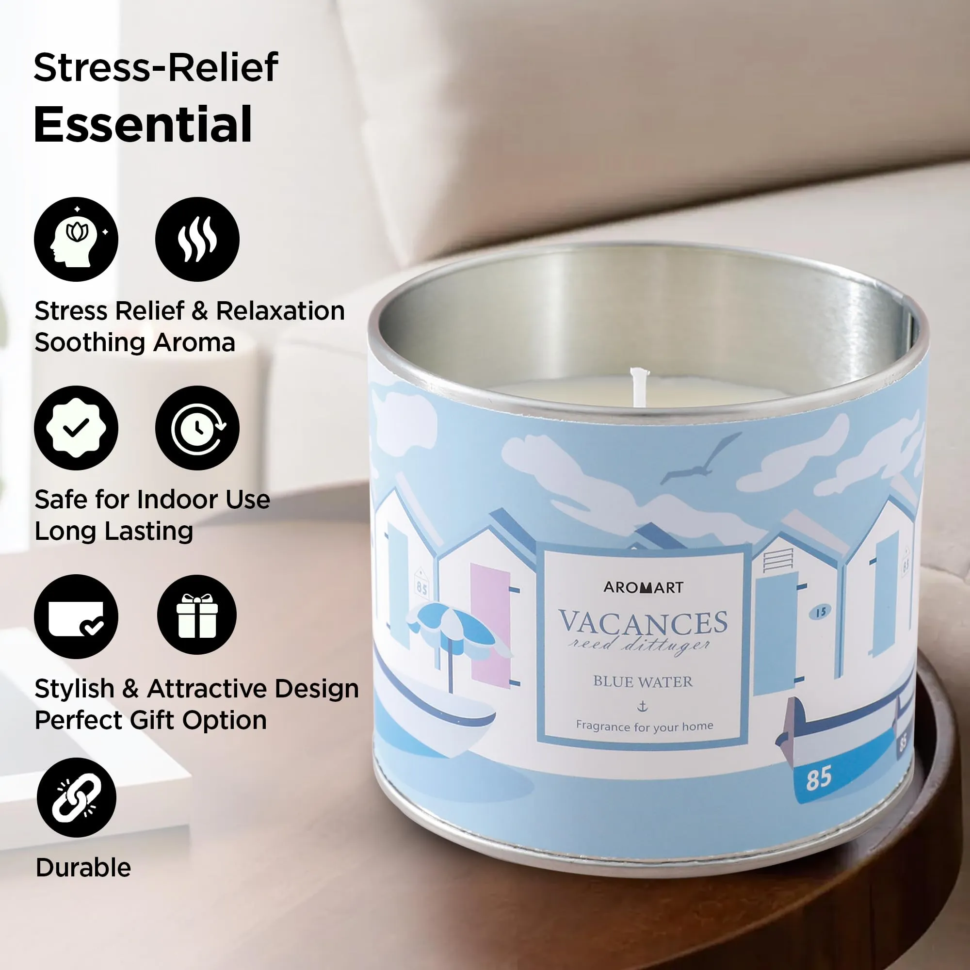 UMAI Scented Candles(34Hrs Burn Time) Blue Water Scented Candles for Gift | Scented Candles for Home Decor | Scented Candles for Bedroom Bathroom | Home Decor Items | Aroma Candle